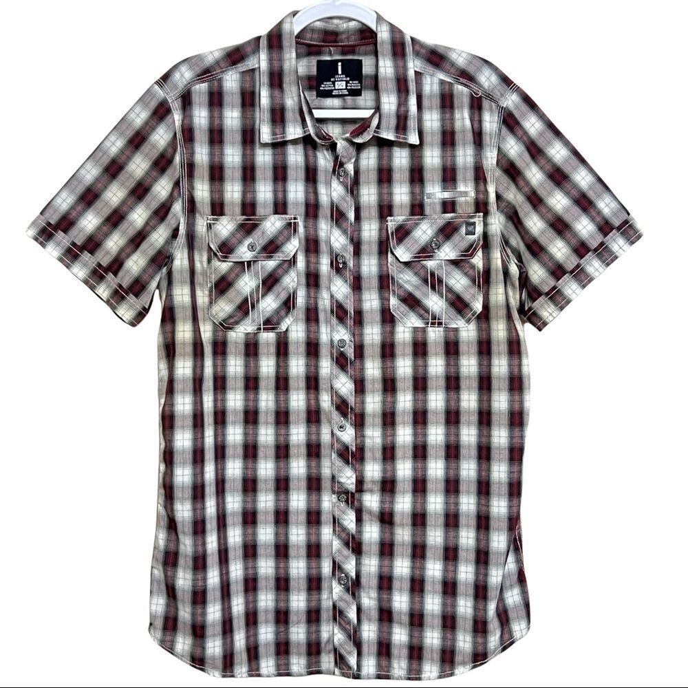 I Jeans by buffalo large mens plaid button front with front pockets short sleeve